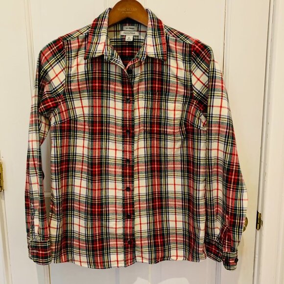 L.L Bean Women's Heavy Flannel Shirt Size M 100% Organic Cotton Long Sleeve - Picture 12 of 16